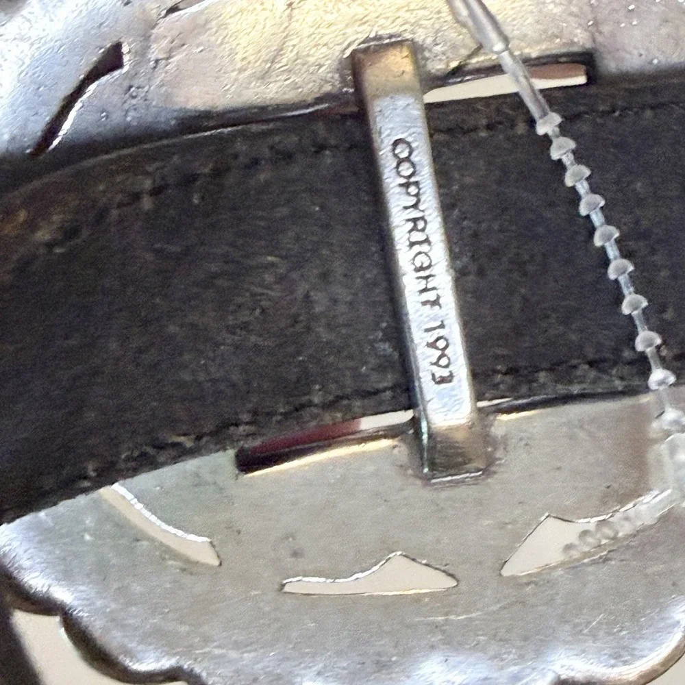 VTG 1993 BRIGHTON Belt Silver Tone Concho Western Leather Sunflower XL 40